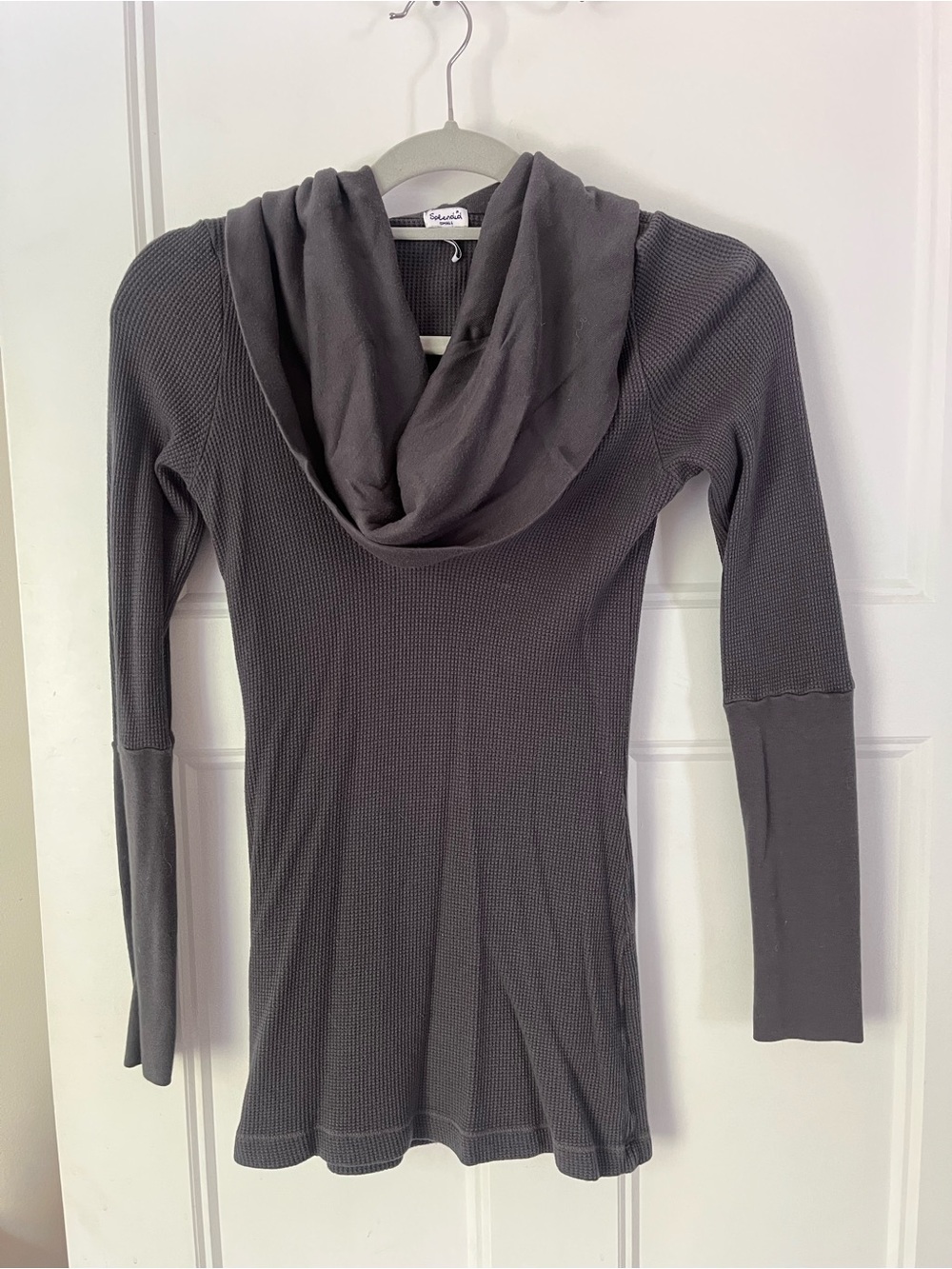 Splendid Cowl Neck Waffle Knit Fitted Long Sleeve